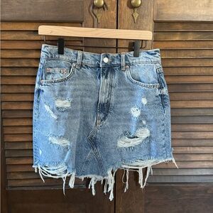 Pilcro Anthropologie Distressed Denim Mini Skirt